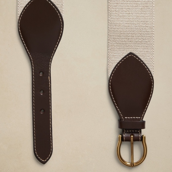 New! Banana Republic 100% Leather Trim and Linen Belt, Brown + Beige, Size Large - Picture 3 of 3